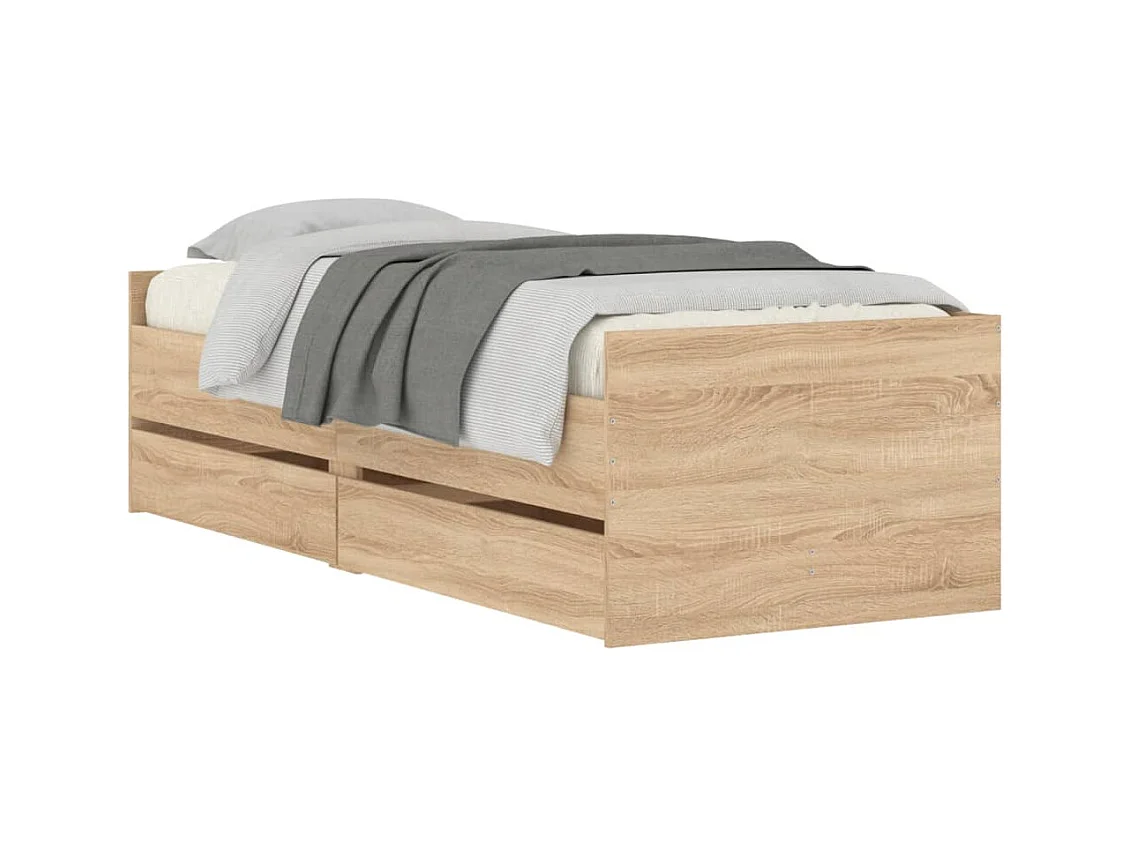 Lit simple | Lit adulte, enfant | Cadre de lit avec tiroirs chêne sonoma 90x200 cm