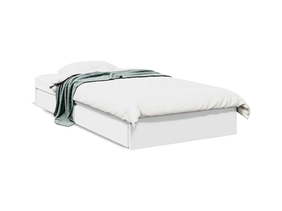 Lit simple | Lit adulte, enfant | Cadre de lit avec tiroirs blanc 75x190 cm