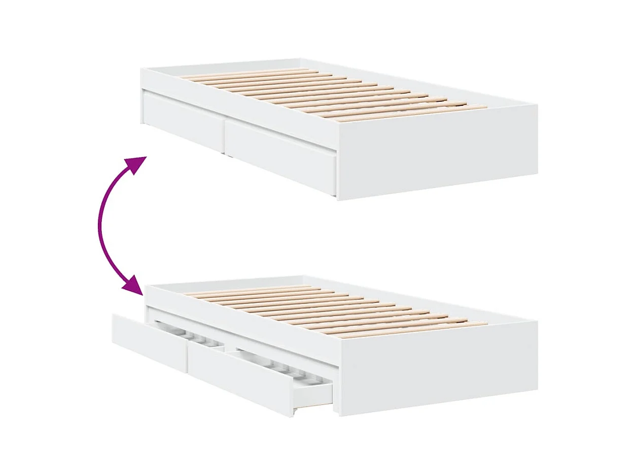 Lit simple | Lit adulte, enfant | Cadre de lit avec tiroirs blanc 75x190 cm