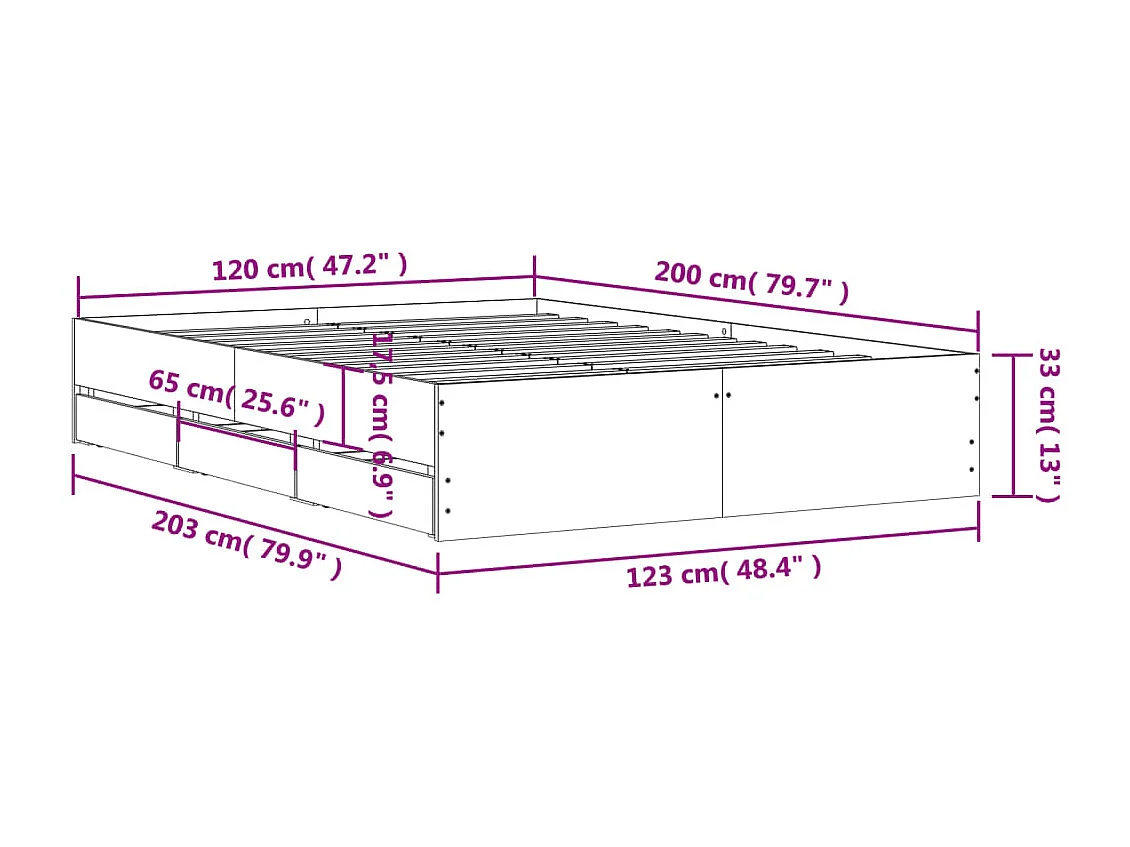 Lit simple | Lit adulte, enfant | Cadre de lit avec tiroirs sonoma gris 120x200 cm