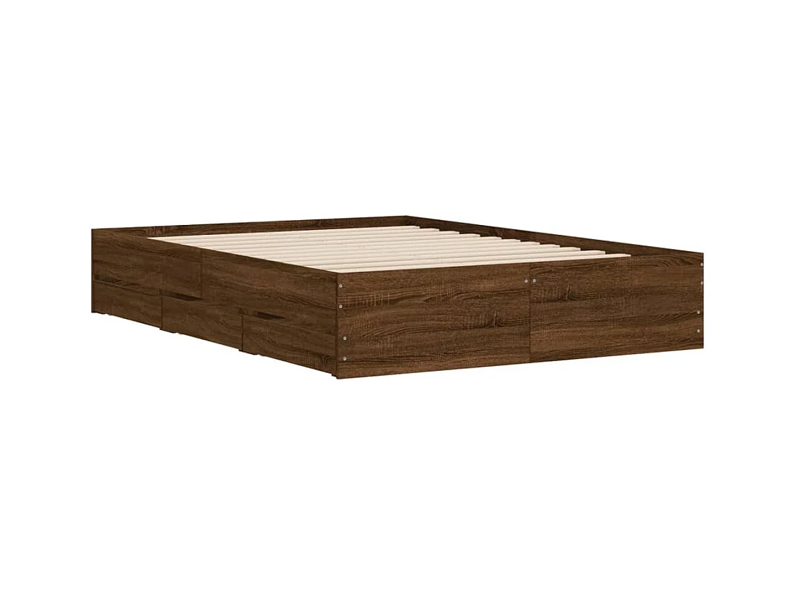 Lit simple | Lit adulte, enfant | Cadre de lit avec tiroirs chêne marron 120x190 cm