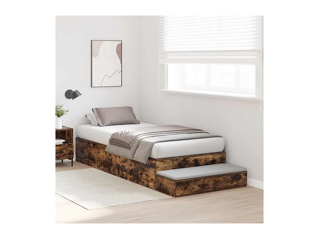 Lit simple | Lit adulte, enfant | Cadre de lit avec rangement Chêne fumé 75x190 cm cm