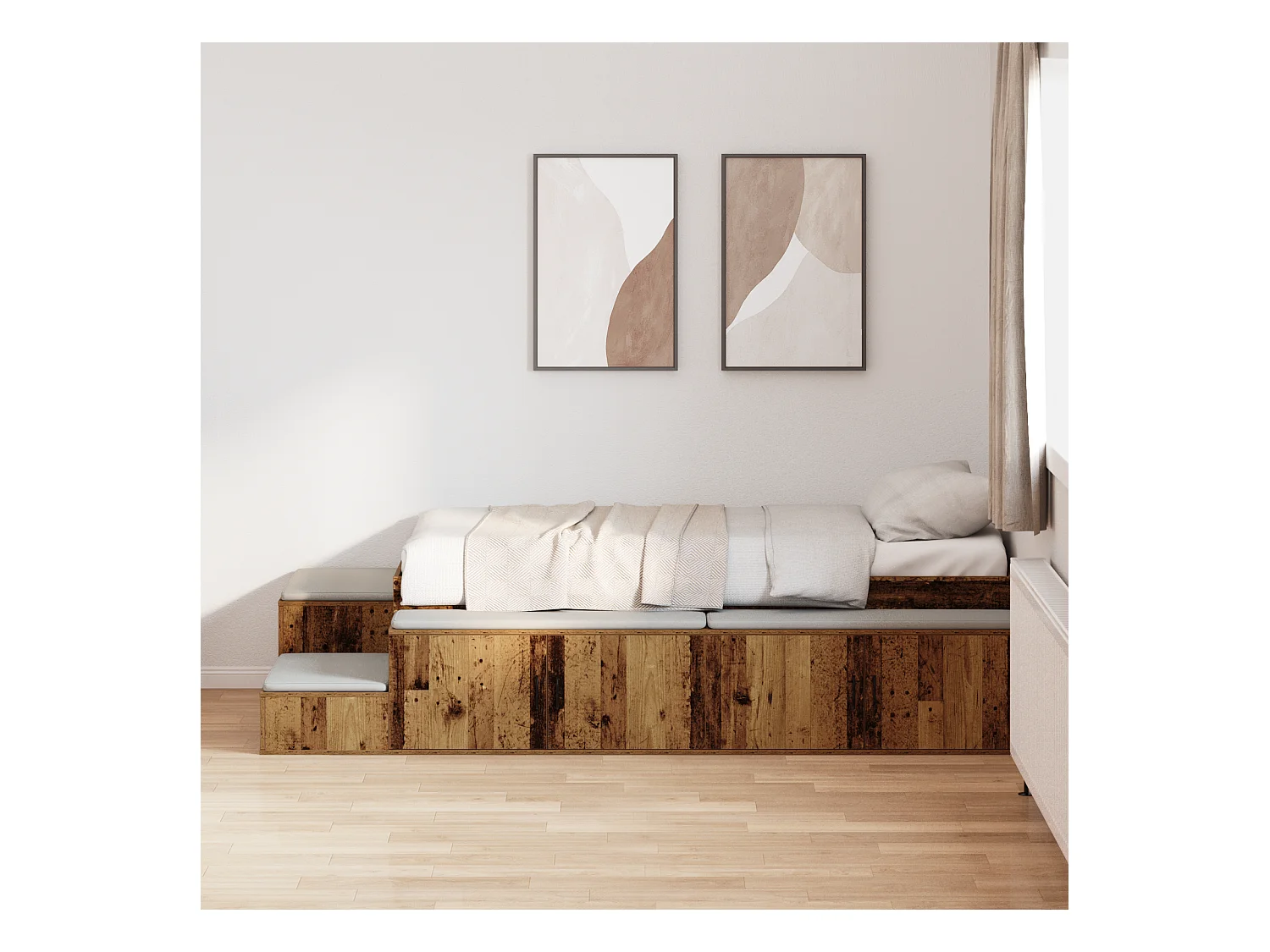 Lit simple | Lit adulte, enfant | Cadre de lit avec rangement Bois ancien 244x127x53.5 cm