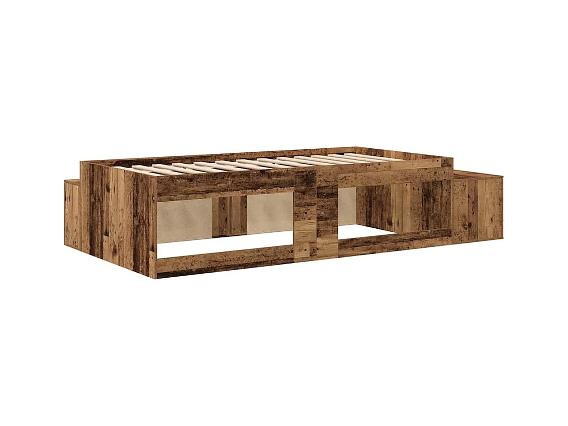 Lit simple | Lit adulte, enfant | Cadre de lit avec rangement Bois ancien 244x127x53.5 cm