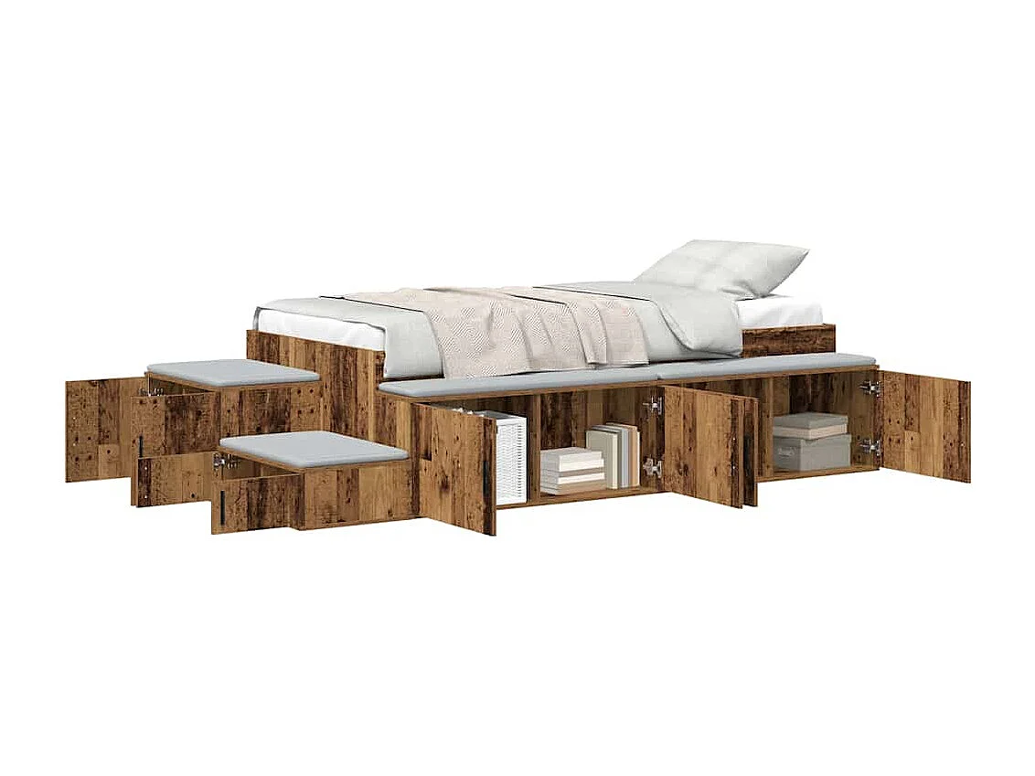 Lit simple | Lit adulte, enfant | Cadre de lit avec rangement Bois ancien 244x127x53.5 cm
