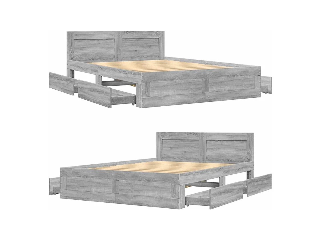 Lit simple | Lit adulte, enfant | Cadre de lit et tête de lit sonoma gris 120x200 cm