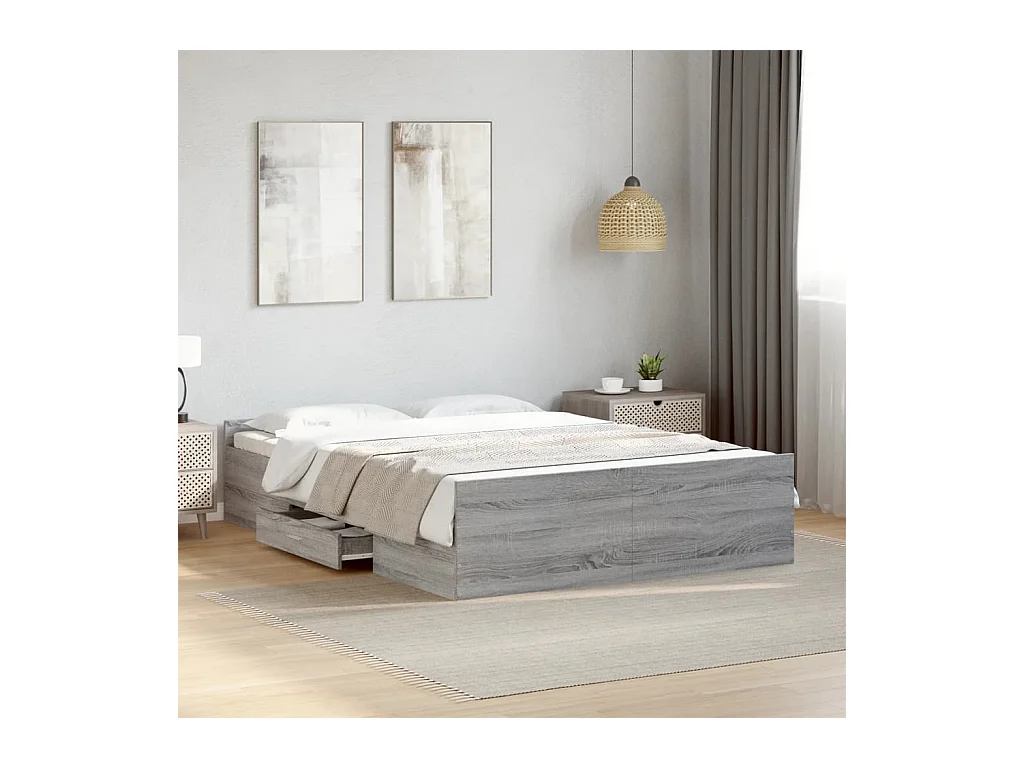 Lit simple | Lit adulte, enfant | Cadre de lit avec tiroirs sonoma gris 120x200 cm