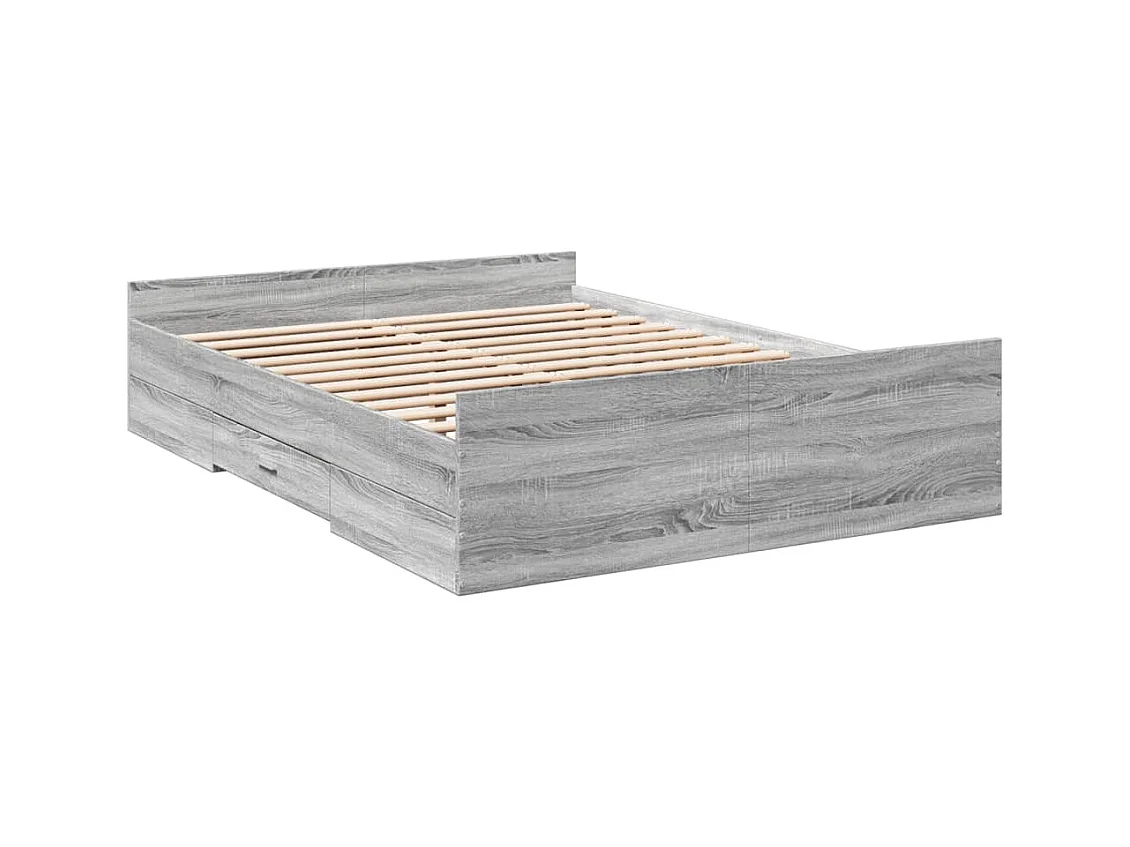 Lit simple | Lit adulte, enfant | Cadre de lit avec tiroirs sonoma gris 120x200 cm