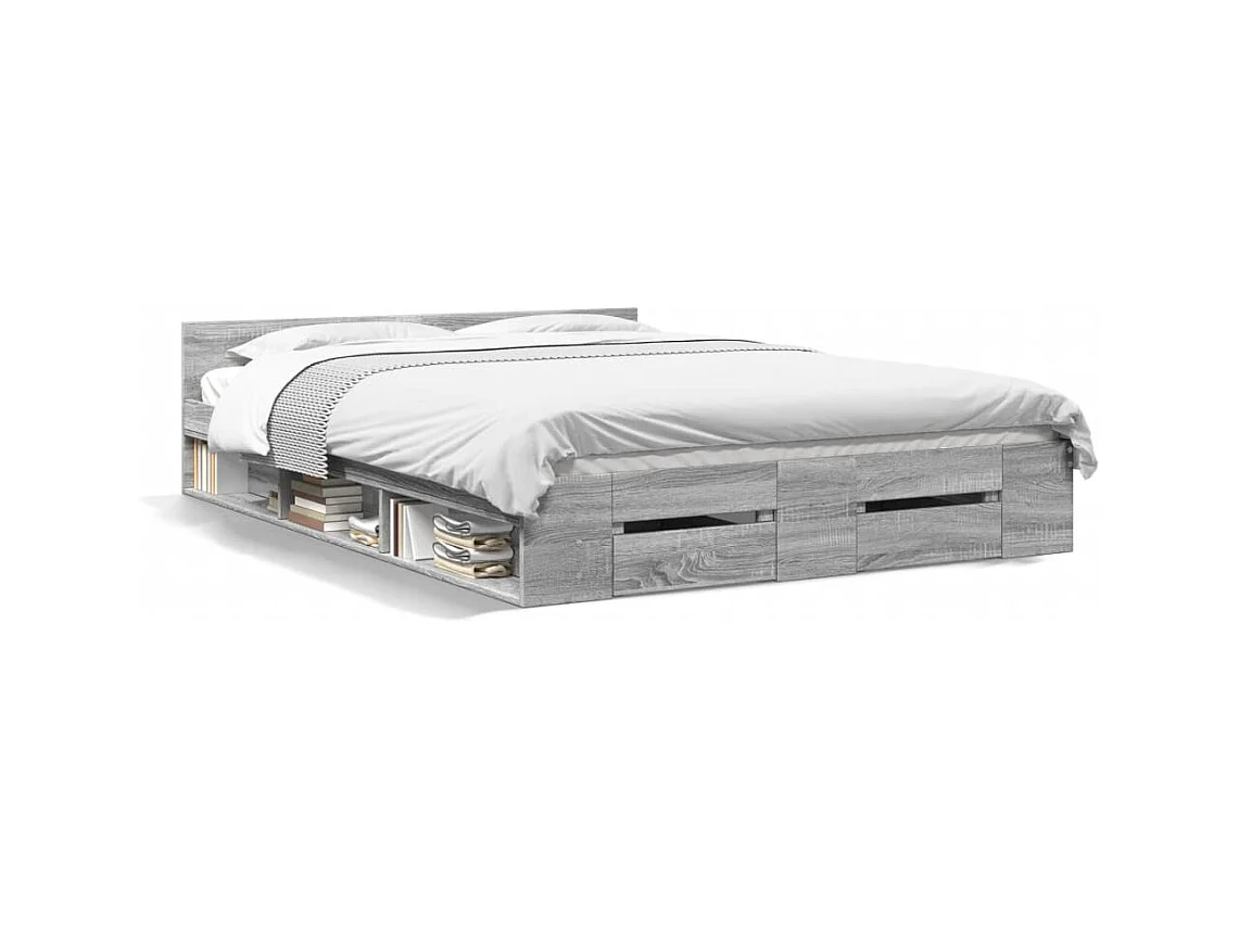 Lit simple | Lit adulte, enfant | Cadre de lit avec tiroirs sonoma gris 120x200 cm