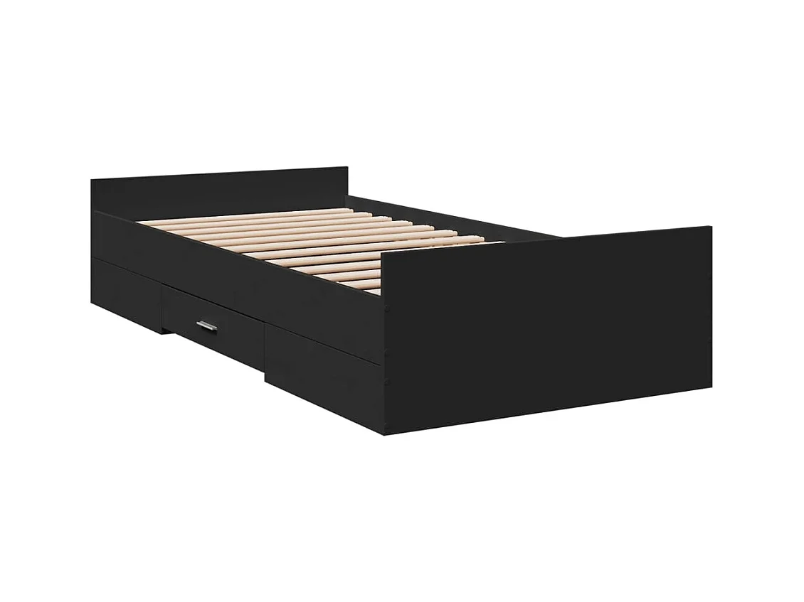 Lit simple | Lit adulte, enfant | Cadre de lit avec tiroirs noir 75x190 cm