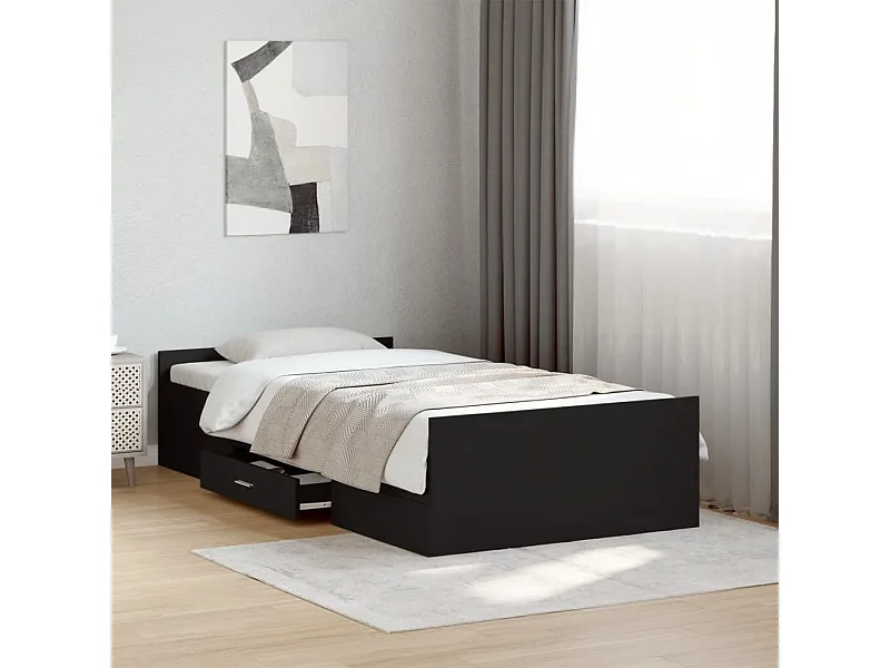 Lit simple | Lit adulte, enfant | Cadre de lit avec tiroirs noir 75x190 cm