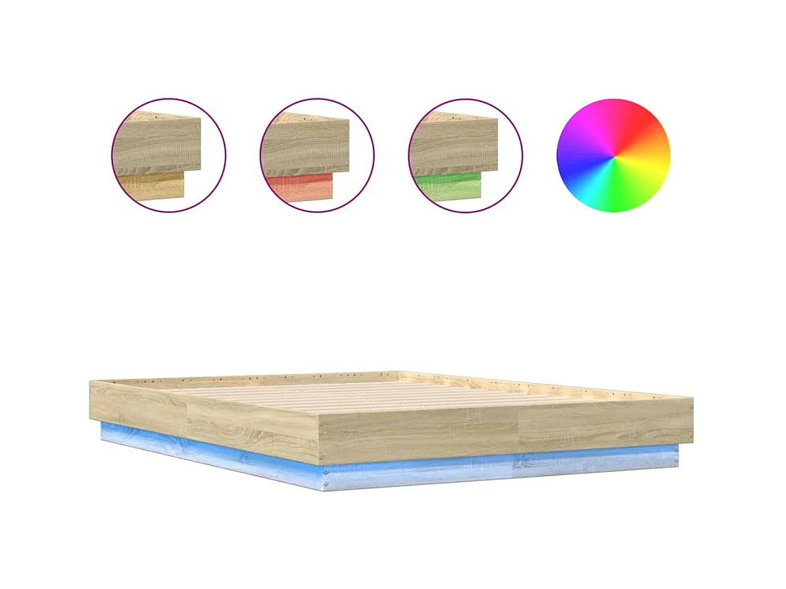 Lit double | Lit adulte | Cadre de lit avec LED chêne sonoma 135x190 cm