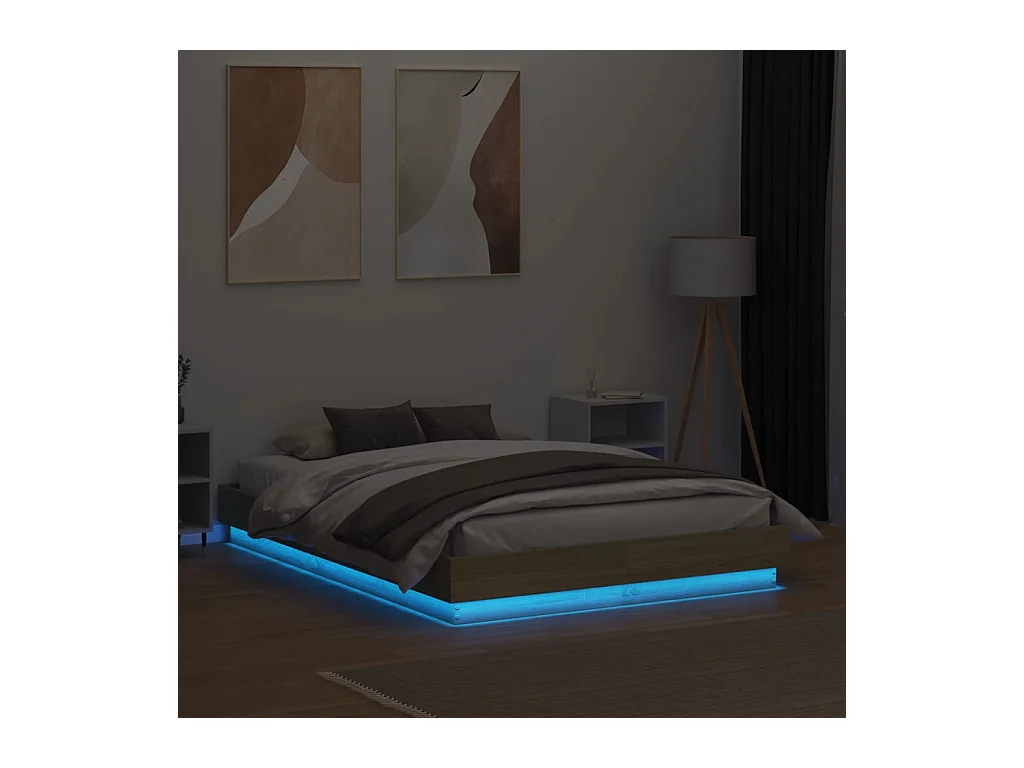 Lit double | Lit adulte | Cadre de lit avec LED chêne sonoma 135x190 cm
