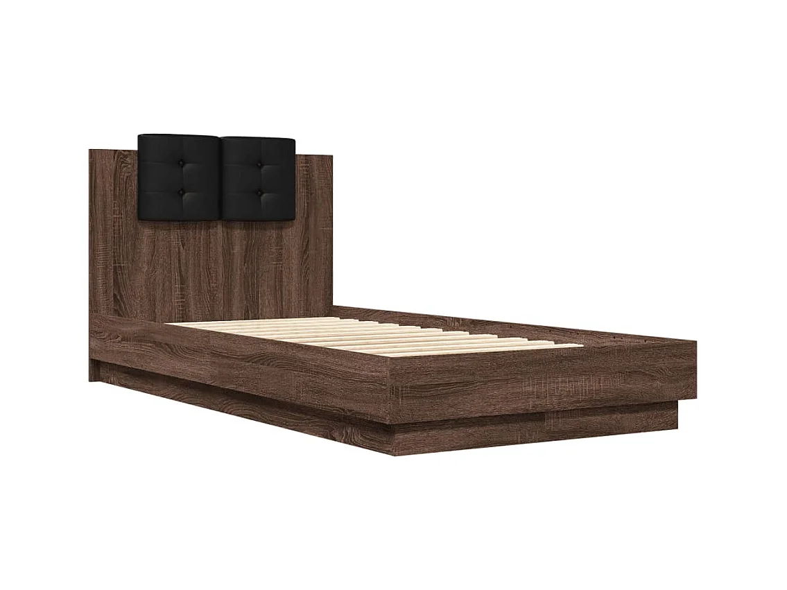 Lit simple | Lit adulte, enfant | Cadre de lit avec LED chêne marron 75x190 cm