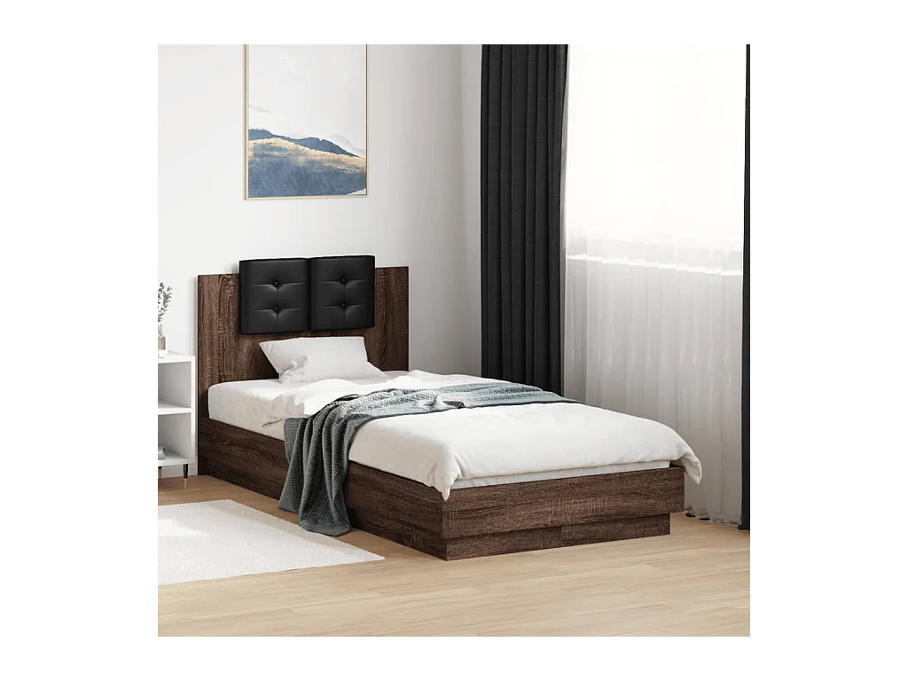 Lit simple | Lit adulte, enfant | Cadre de lit avec LED chêne marron 75x190 cm