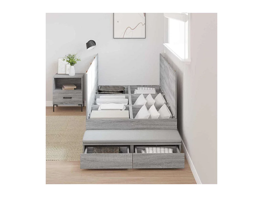 Lit simple | Lit adulte, enfant | Cadre de lit avec rangement Sonoma gris 236.5x90x31.5 cm
