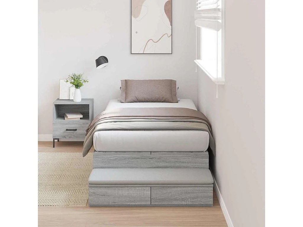 Lit simple | Lit adulte, enfant | Cadre de lit avec rangement Sonoma gris 236.5x90x31.5 cm