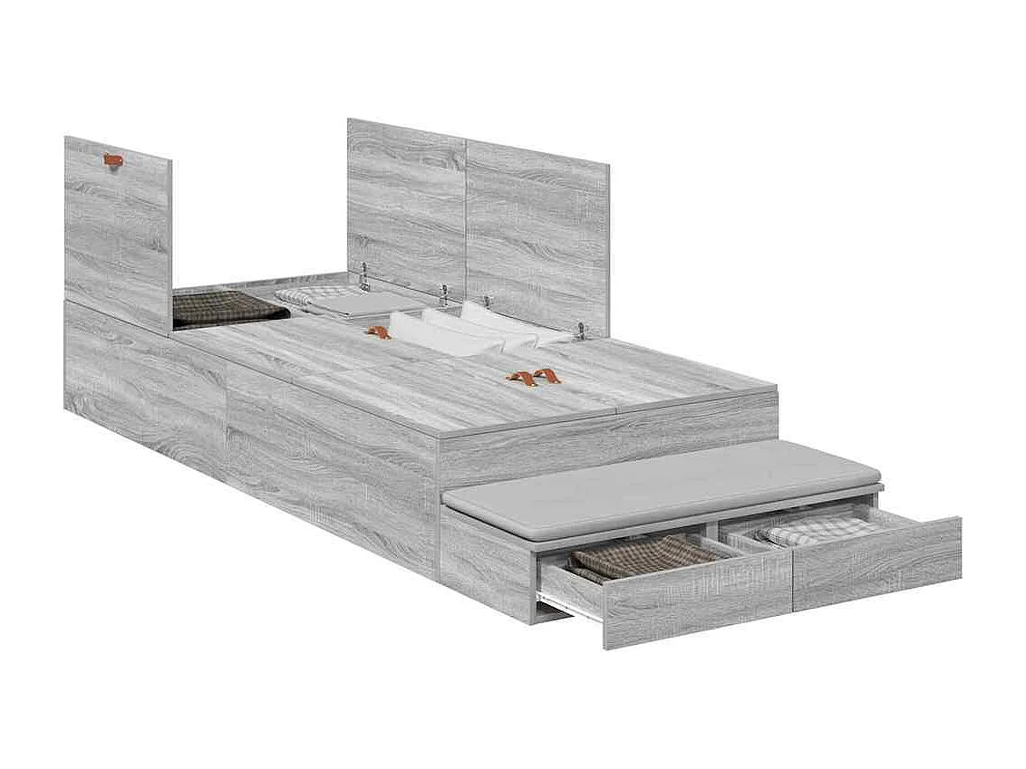 Lit simple | Lit adulte, enfant | Cadre de lit avec rangement Sonoma gris 236.5x90x31.5 cm