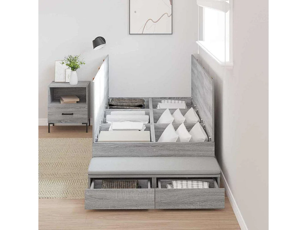 Lit simple | Lit adulte, enfant | Cadre de lit avec rangement Sonoma gris 236.5x90x31.5 cm