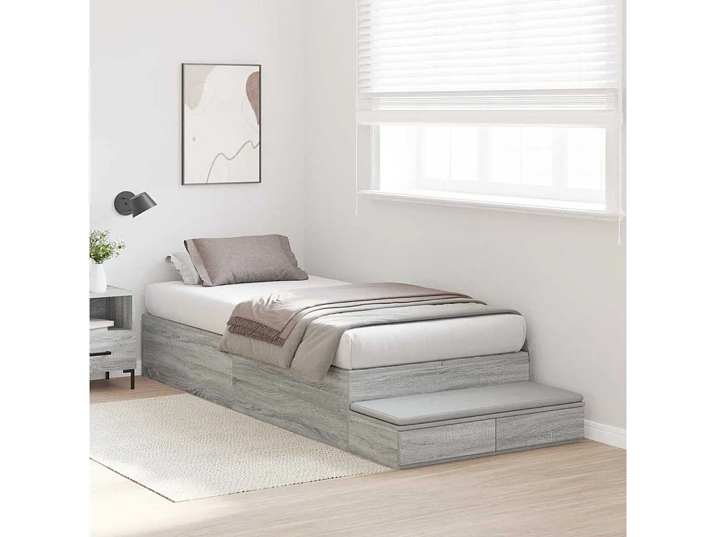 Lit simple | Lit adulte, enfant | Cadre de lit avec rangement Sonoma gris 236.5x90x31.5 cm