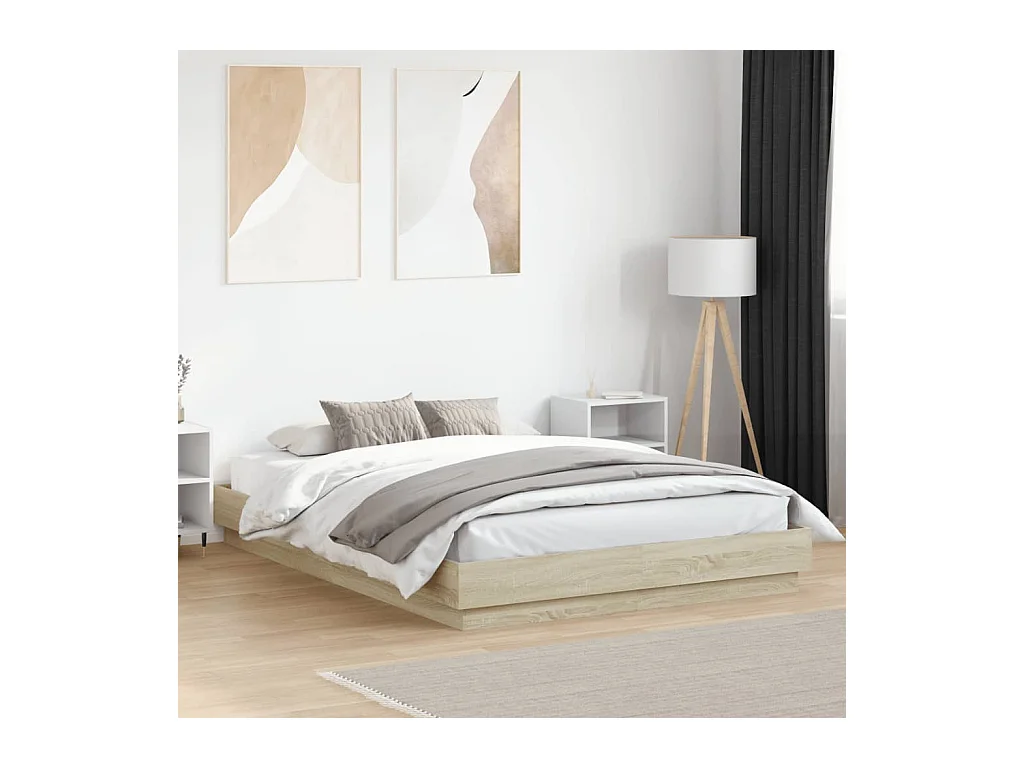 Lit double | Lit adulte | Cadre de lit avec LED chêne sonoma 150x200 cm