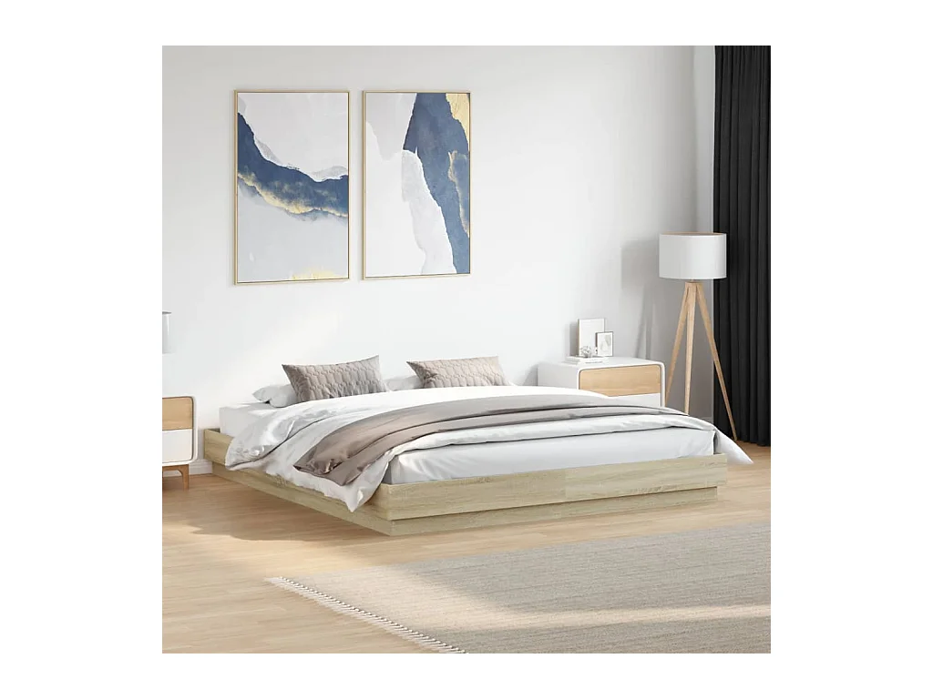 Lit double | Lit adulte | Cadre de lit avec LED chêne sonoma 180x200 cm