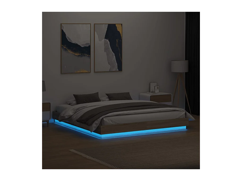 Lit double | Lit adulte | Cadre de lit avec LED chêne sonoma 180x200 cm