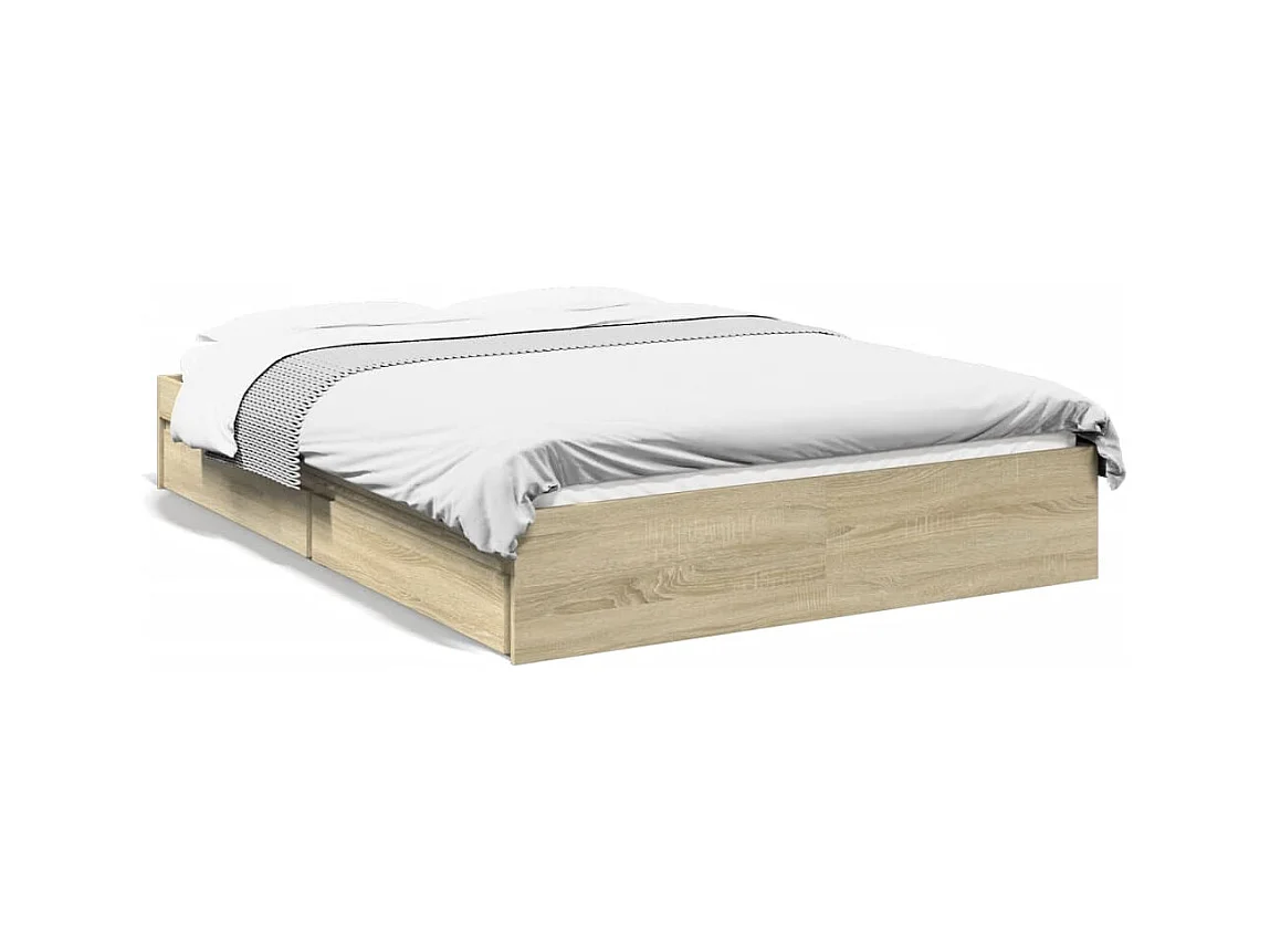 Lit simple | Lit adulte, enfant | Cadre de lit avec tiroirs chêne sonoma 120x200 cm