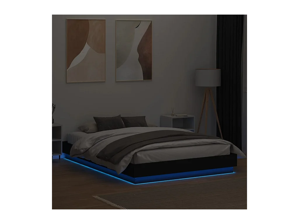 Lit double | Lit adulte | Cadre de lit avec LED noir 150x200 cm