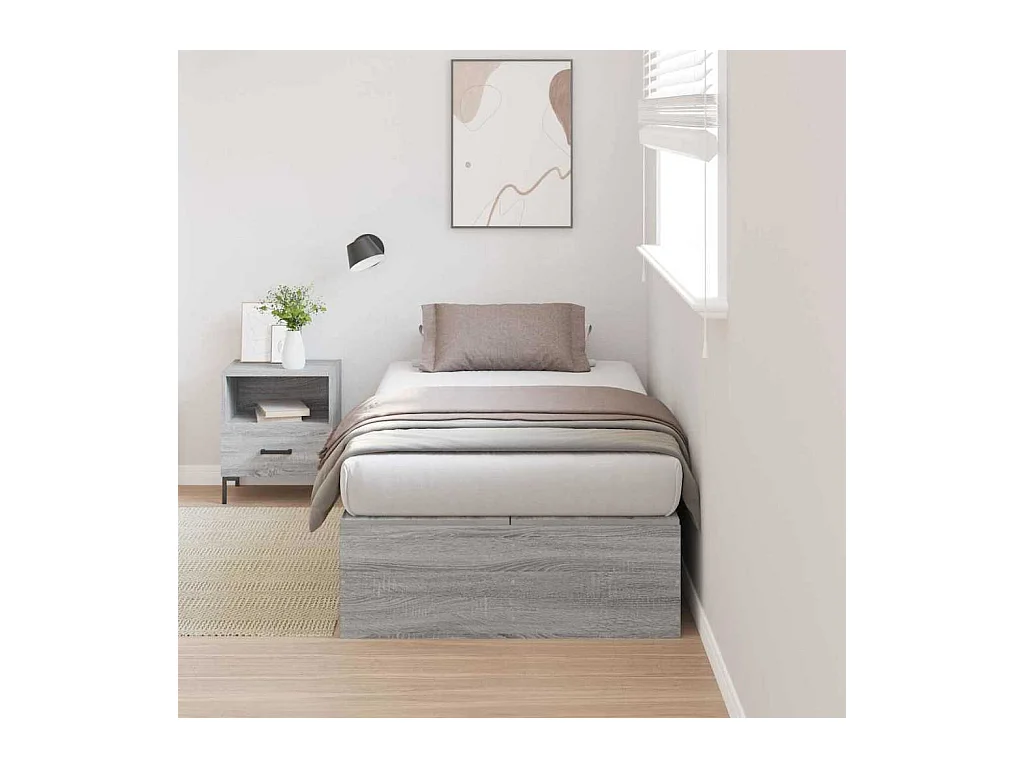 Lit simple | Lit adulte, enfant | Cadre de lit de rangement gris Sonoma 90x190 cm