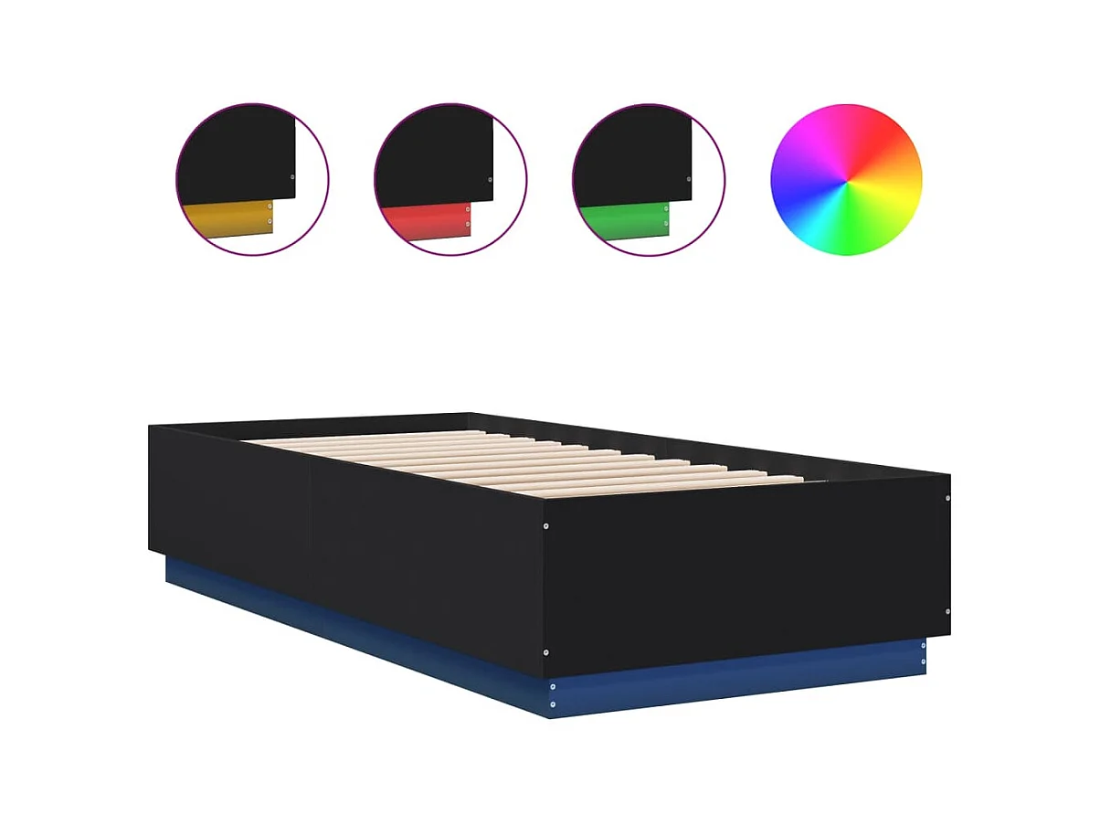 Lit simple | Lit adulte, enfant | Cadre de lit avec LED noir 90x200 cm