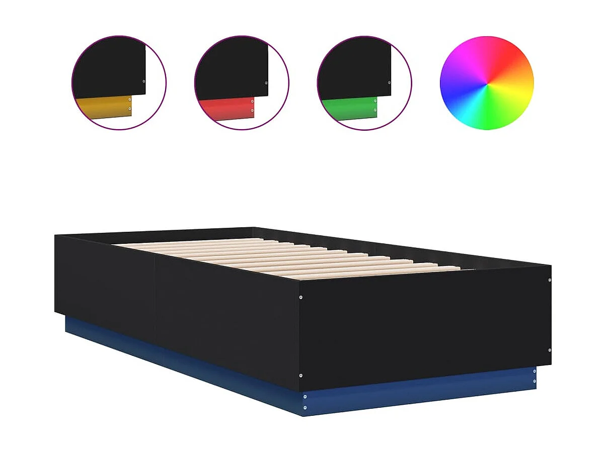 Lit simple | Lit adulte, enfant | Cadre de lit avec LED noir 90x200 cm