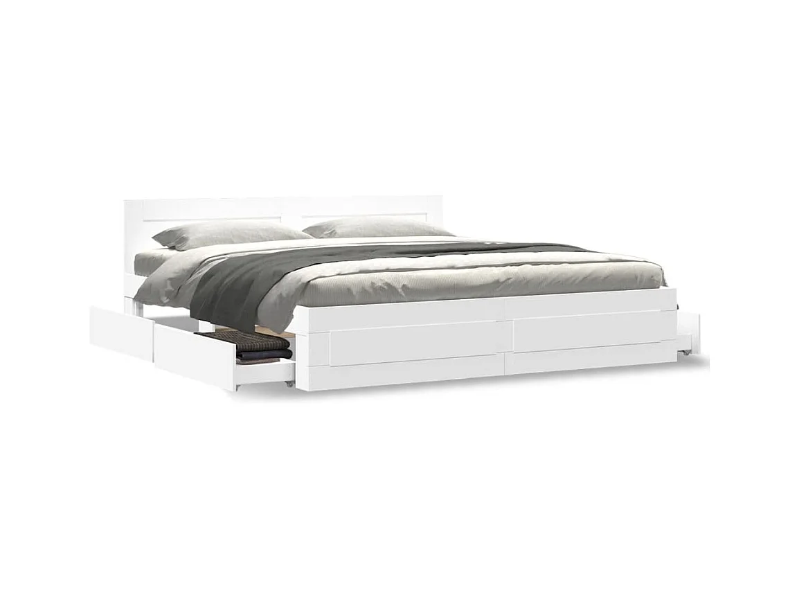 Lit double | Lit adulte | Cadre de lit avec tête de lit blanc 200x200 cm