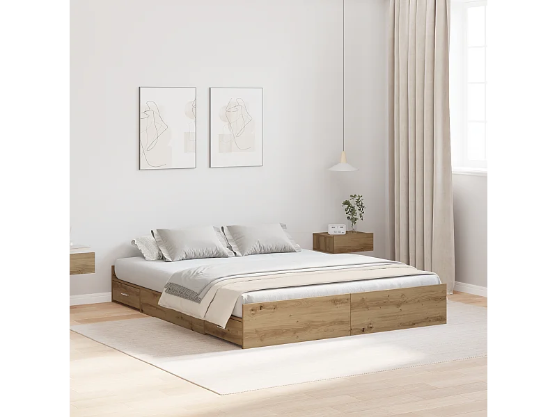 Lit double | Lit adulte | Cadre de lit avec rangement chêne artisanal 135x190 cm