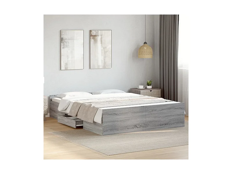 Lit double | Lit adulte | Cadre de lit avec tiroirs sonoma gris 140x200 cm