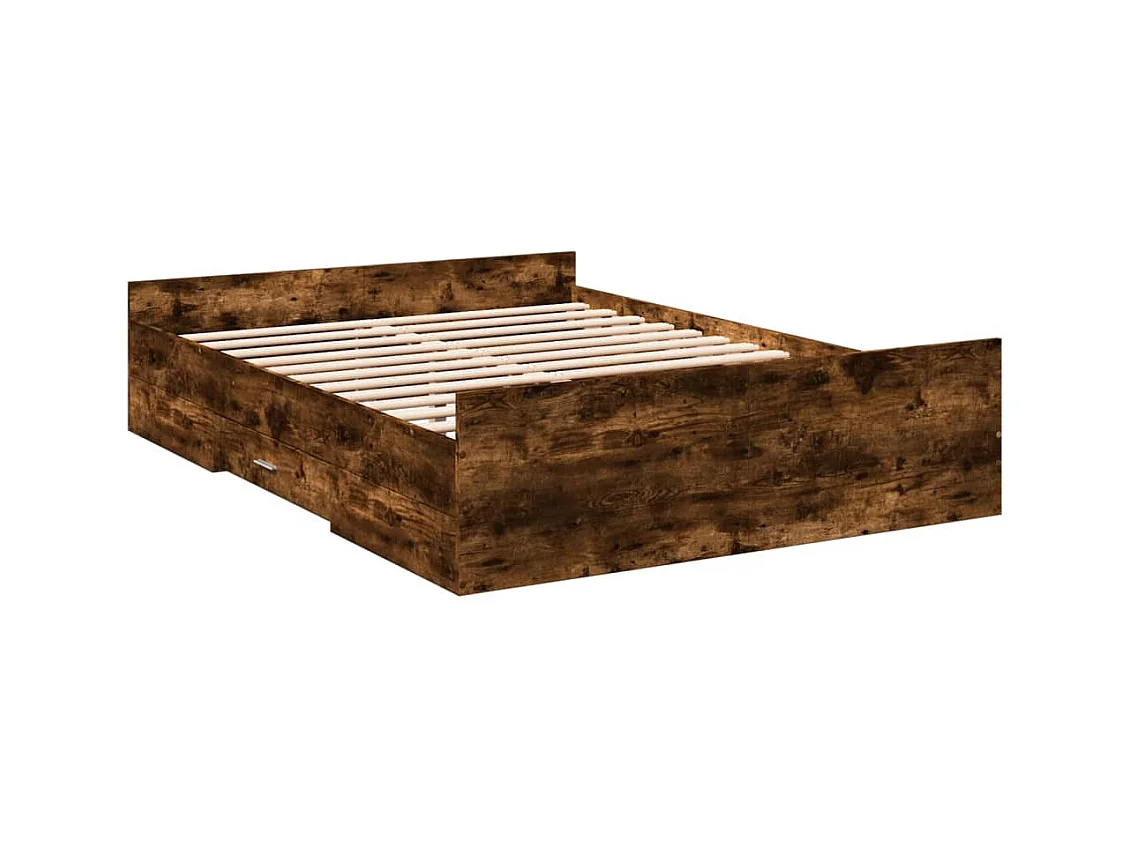 Lit simple | Lit adulte, enfant | Cadre de lit avec tiroirs chêne fumé 120x190 cm