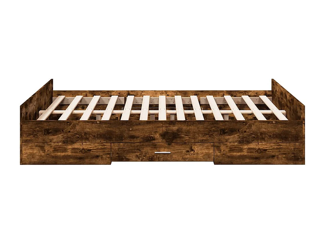 Lit simple | Lit adulte, enfant | Cadre de lit avec tiroirs chêne fumé 120x190 cm
