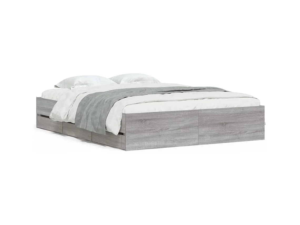 Lit double | Lit adulte | Cadre de lit avec tiroirs sonoma gris 150x200 cm