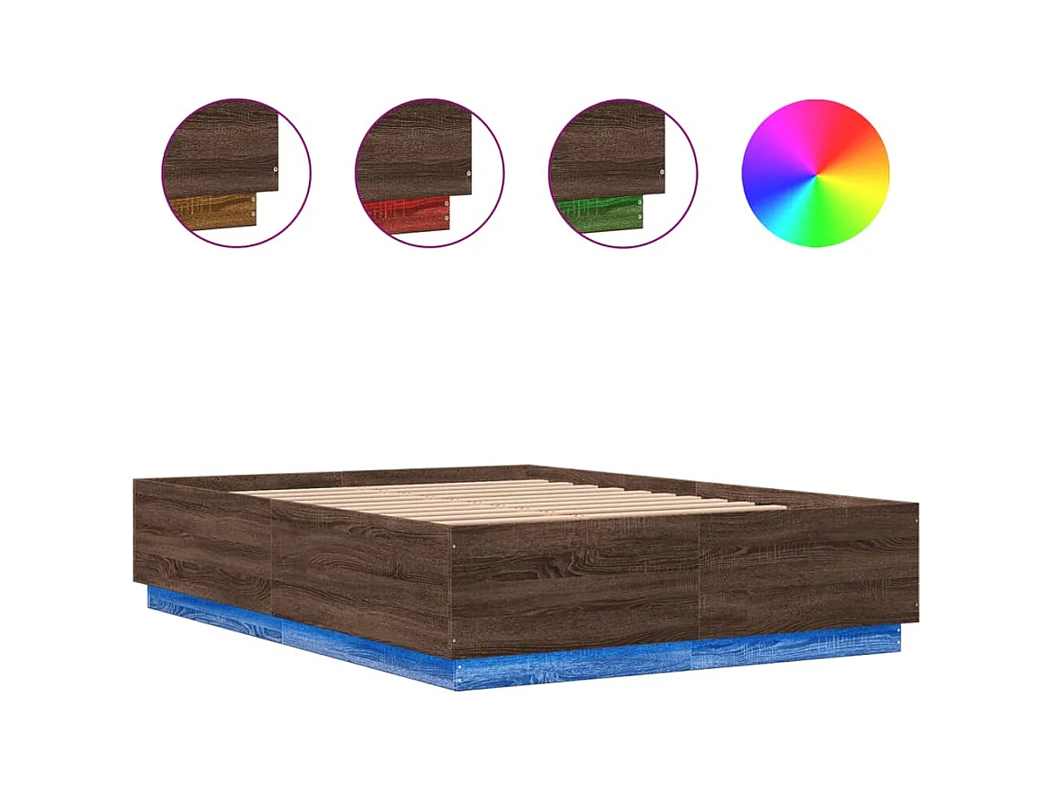 Lit double | Lit adulte | Cadre de lit avec LED chêne marron 150x200 cm