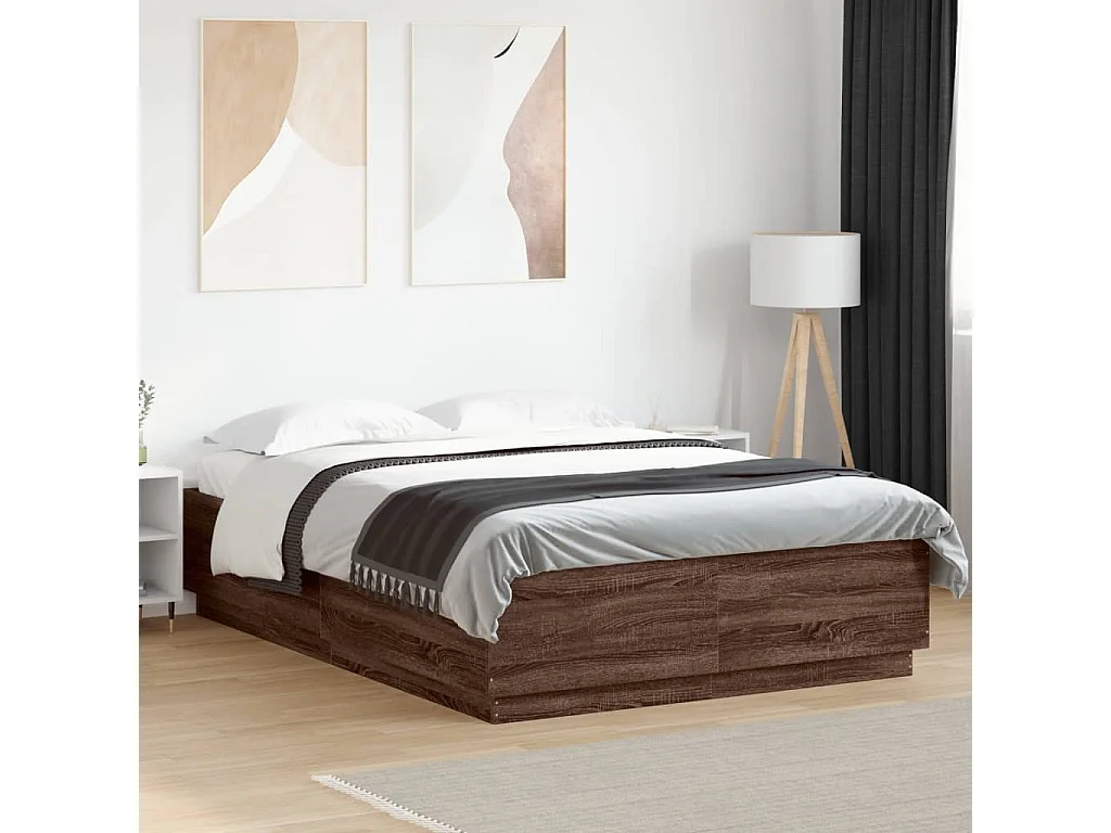 Lit double | Lit adulte | Cadre de lit avec LED chêne marron 150x200 cm
