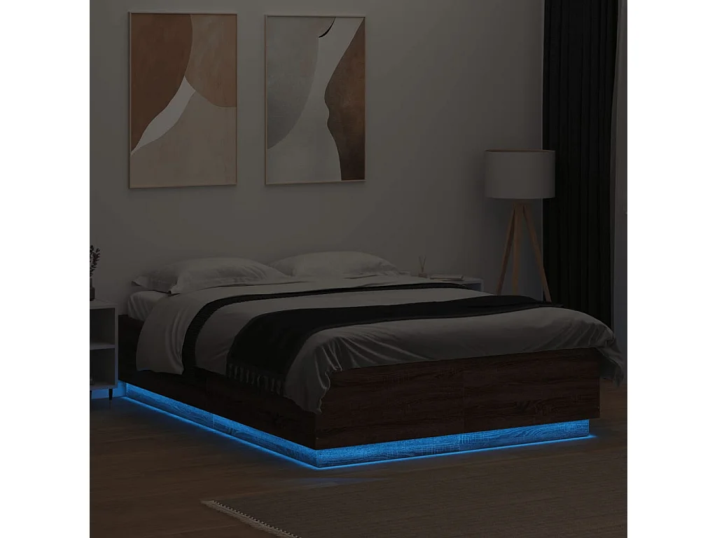 Lit double | Lit adulte | Cadre de lit avec LED chêne marron 150x200 cm