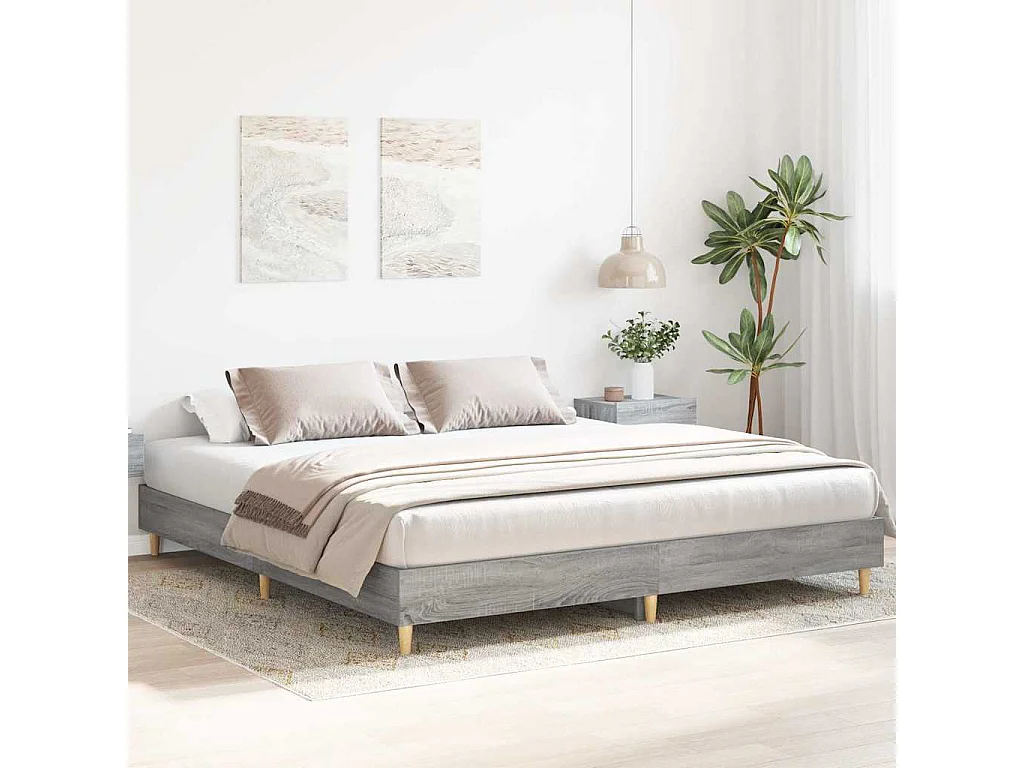 Lit double | Lit adulte | Cadre de lit sonoma gris 160x200cm bois ingénierie