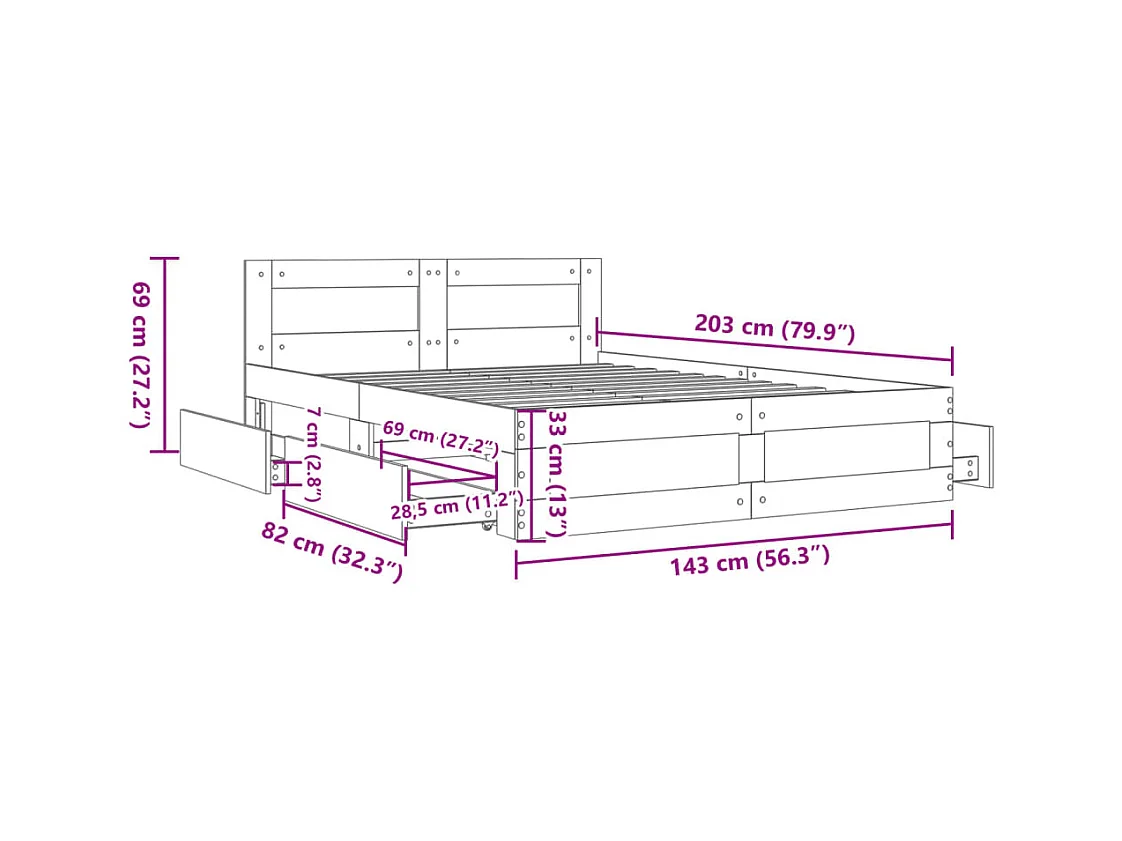 Lit double | Lit adulte | Cadre de lit tête de lit chêne sonoma 140x200 cm