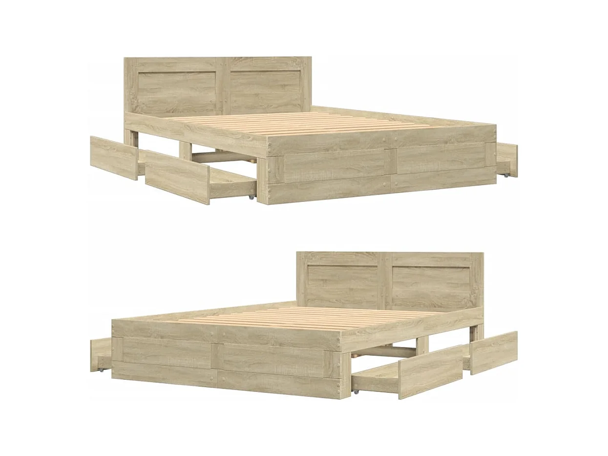 Lit double | Lit adulte | Cadre de lit tête de lit chêne sonoma 140x200 cm