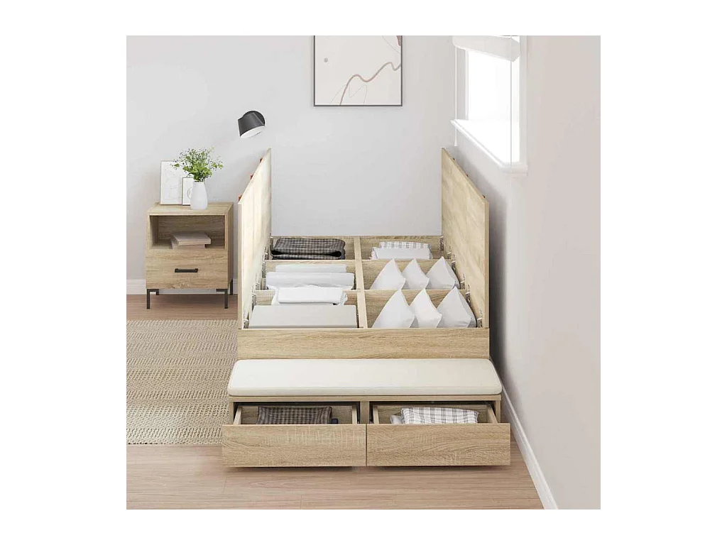 Lit simple | Lit adulte, enfant | Cadre de lit avec rangement Chêne Sonoma 236.5x80x31.5 cm