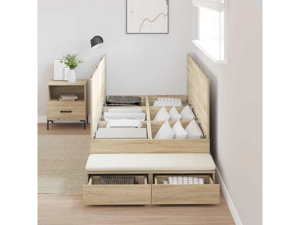 Lit simple | Lit adulte, enfant | Cadre de lit avec rangement Chêne Sonoma 236.5x80x31.5 cm
