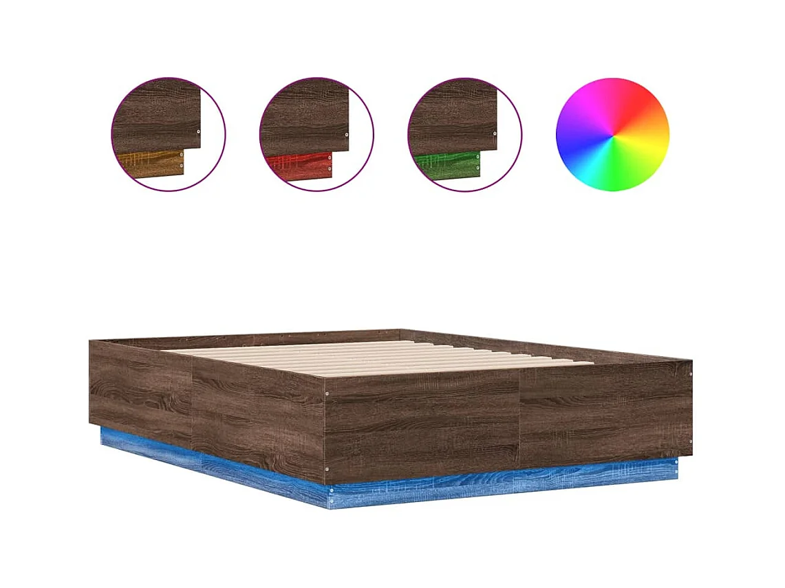 Lit double | Lit adulte | Cadre de lit avec LED chêne marron 135x190 cm