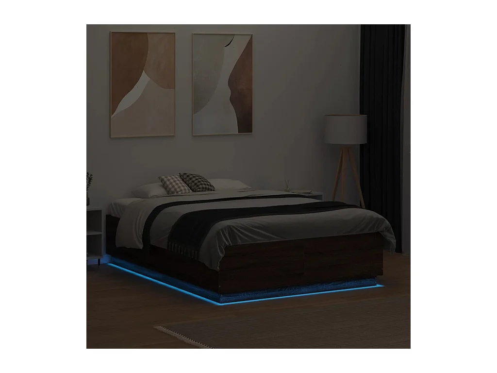 Lit double | Lit adulte | Cadre de lit avec LED chêne marron 135x190 cm