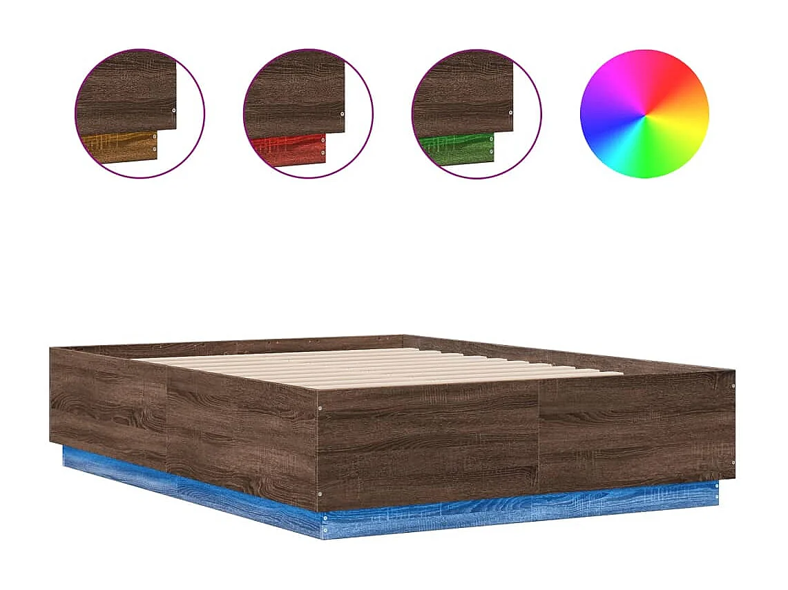 Lit double | Lit adulte | Cadre de lit avec LED chêne marron 135x190 cm