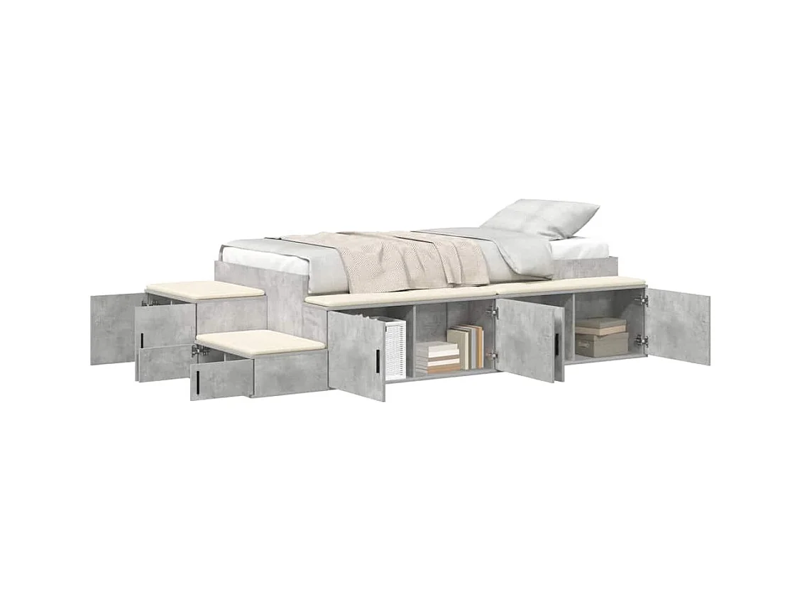 Lit simple | Lit adulte, enfant | Cadre de lit avec rangement Gris béton 244x127x53.5 cm
